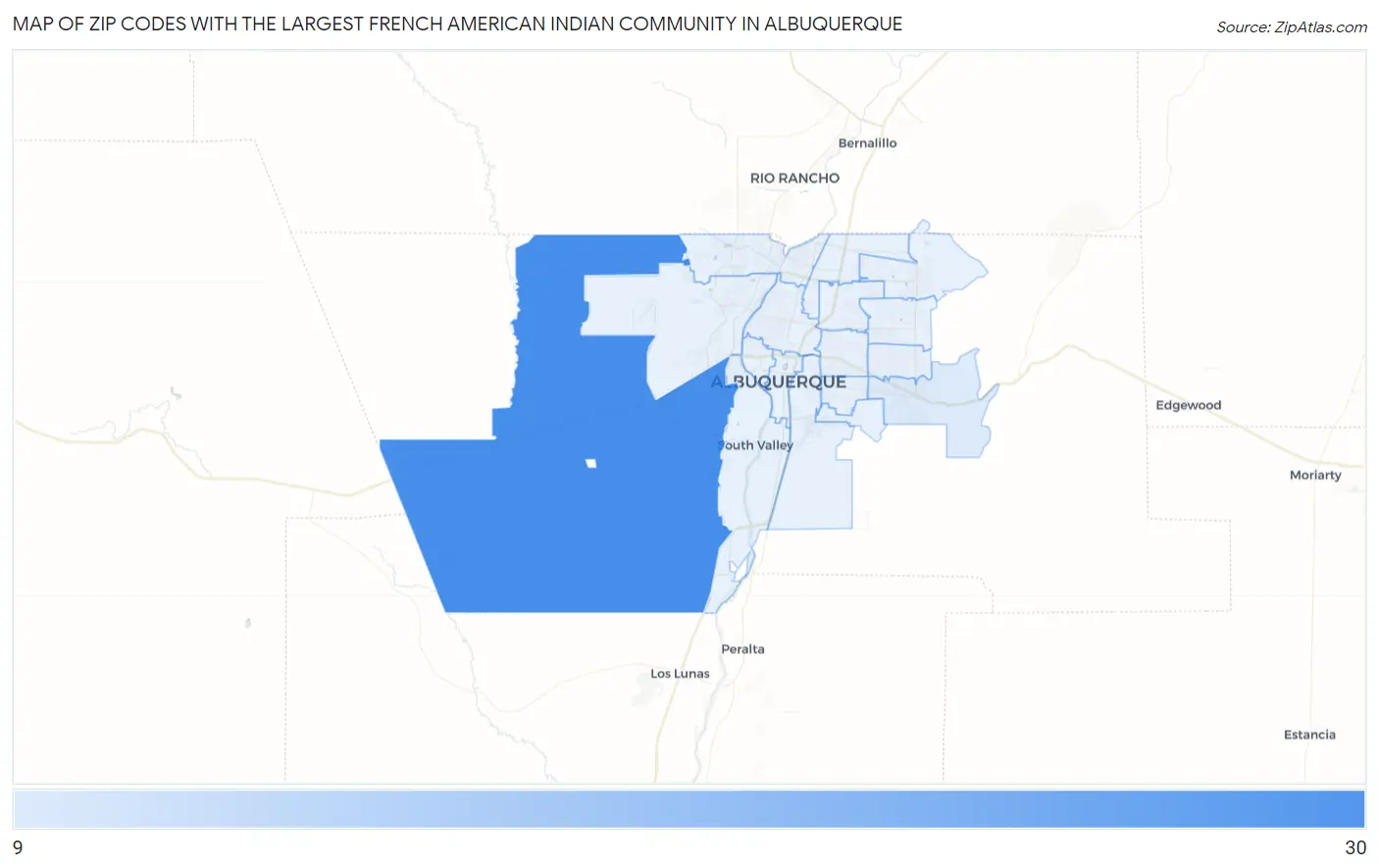 Zip Codes with the Largest French American Indian Community in Albuquerque Map