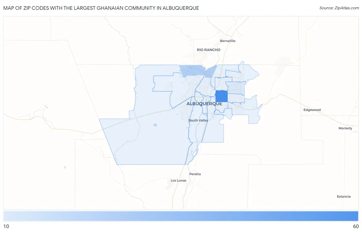Zip Codes with the Largest Ghanaian Community in Albuquerque Map