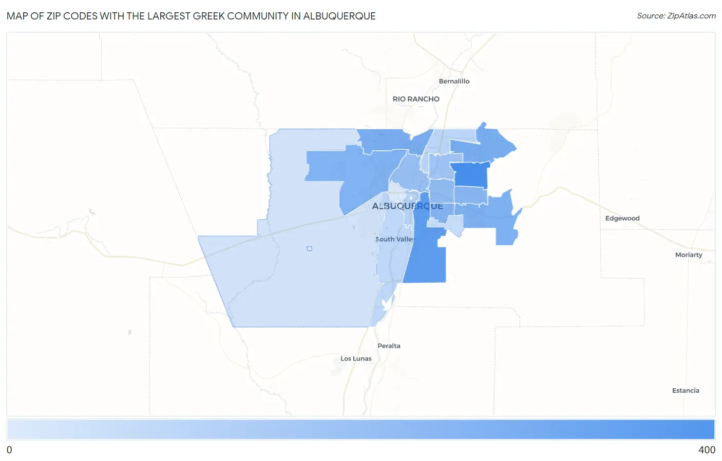 Zip Codes with the Largest Greek Community in Albuquerque Map