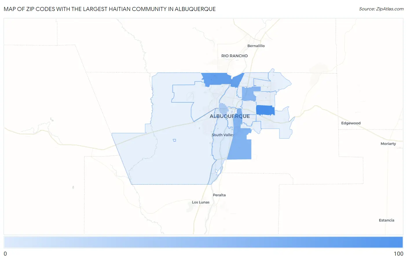 Zip Codes with the Largest Haitian Community in Albuquerque Map