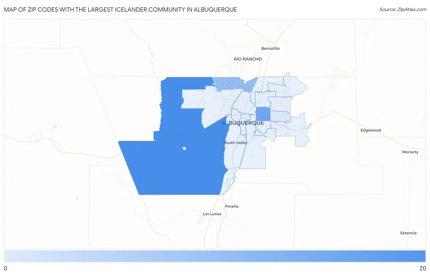 Zip Codes with the Largest Icelander Community in Albuquerque Map