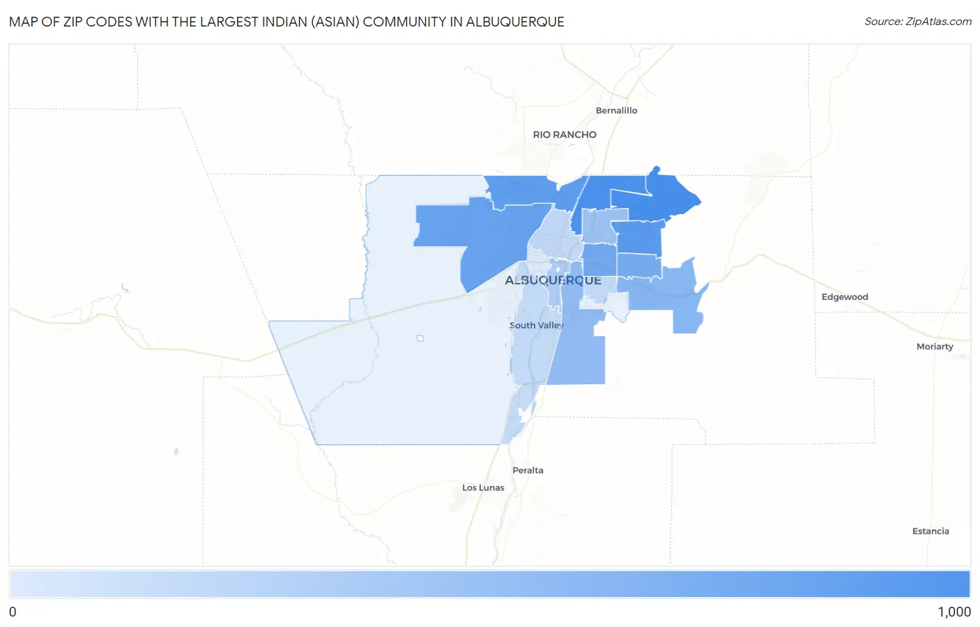 Zip Codes with the Largest Indian (Asian) Community in Albuquerque Map