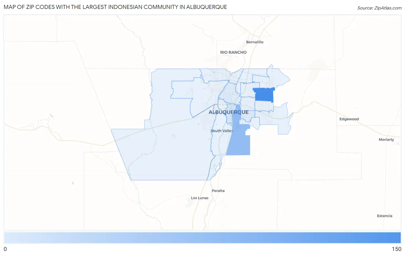 Zip Codes with the Largest Indonesian Community in Albuquerque Map