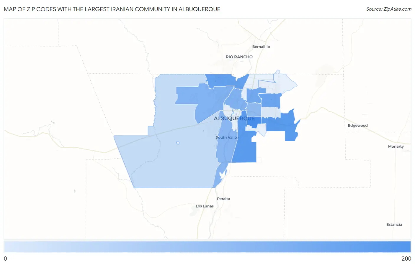 Zip Codes with the Largest Iranian Community in Albuquerque Map