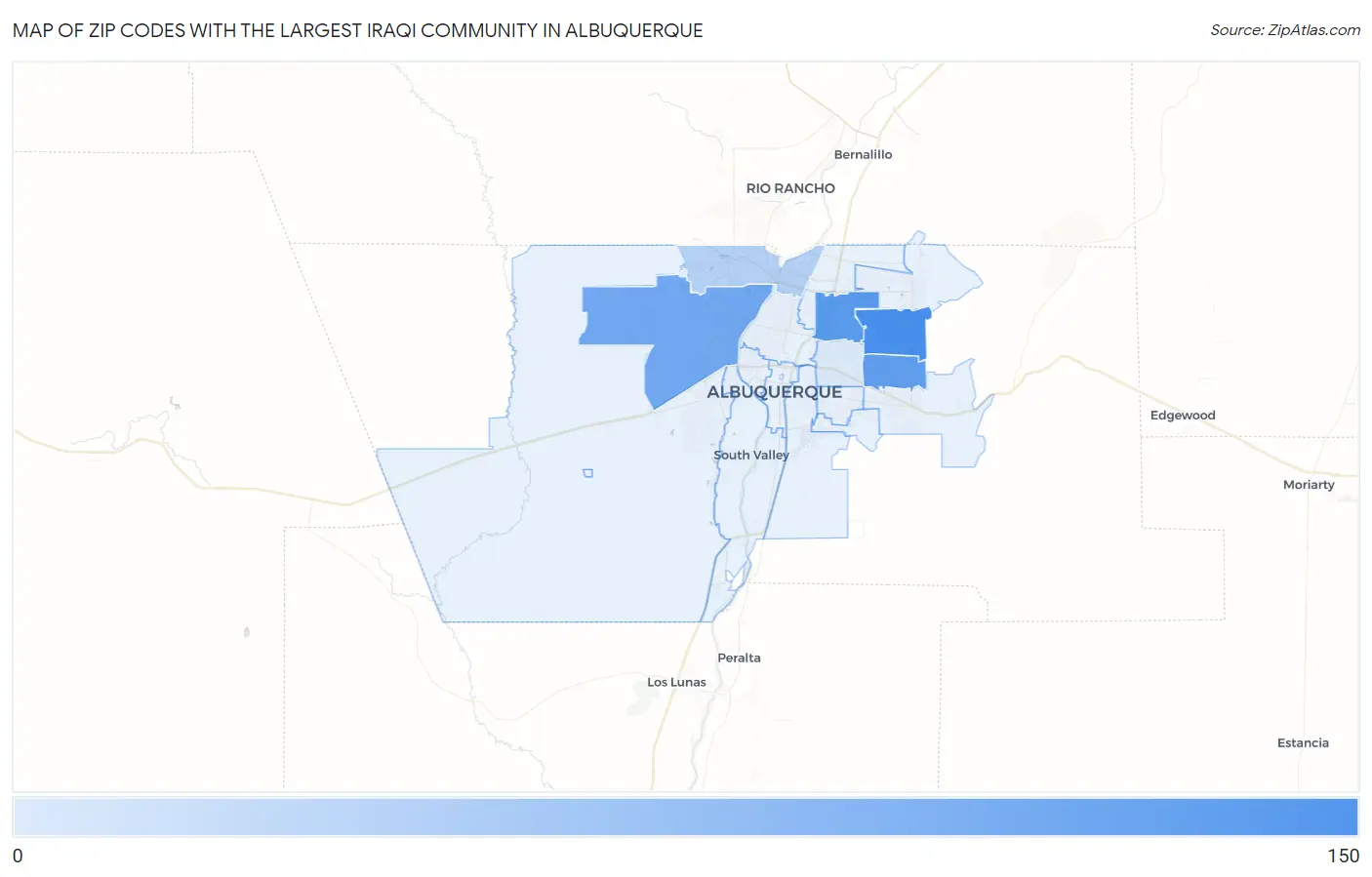 Zip Codes with the Largest Iraqi Community in Albuquerque Map
