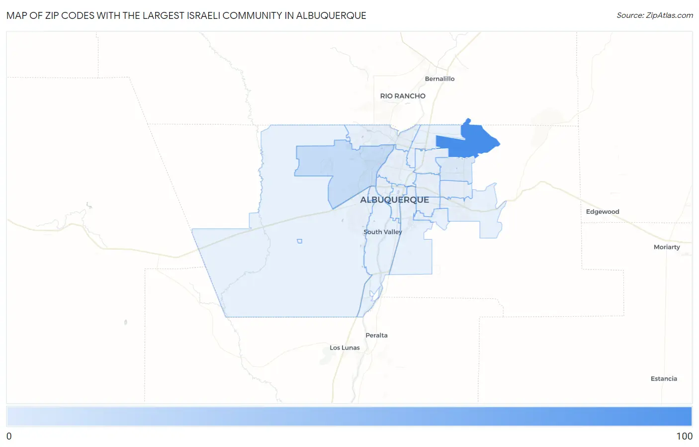Zip Codes with the Largest Israeli Community in Albuquerque Map