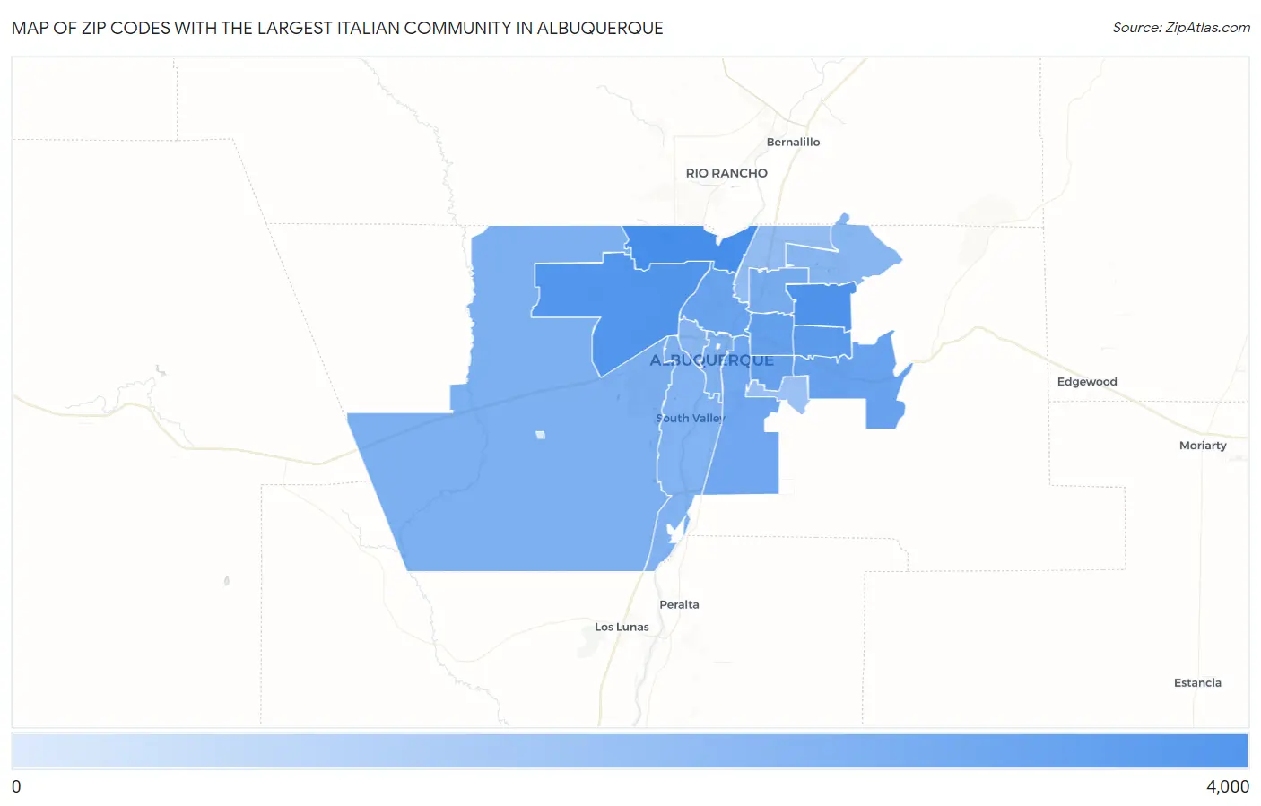 Zip Codes with the Largest Italian Community in Albuquerque Map