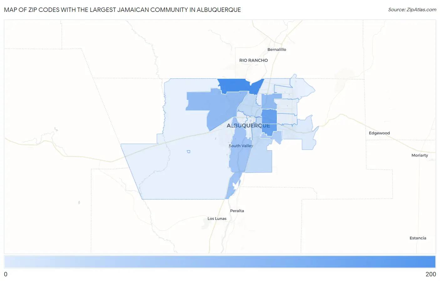 Zip Codes with the Largest Jamaican Community in Albuquerque Map