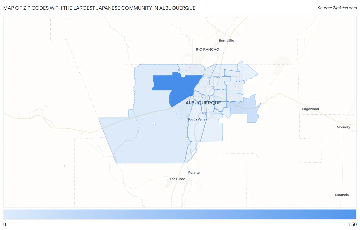 Zip Codes with the Largest Japanese Community in Albuquerque Map