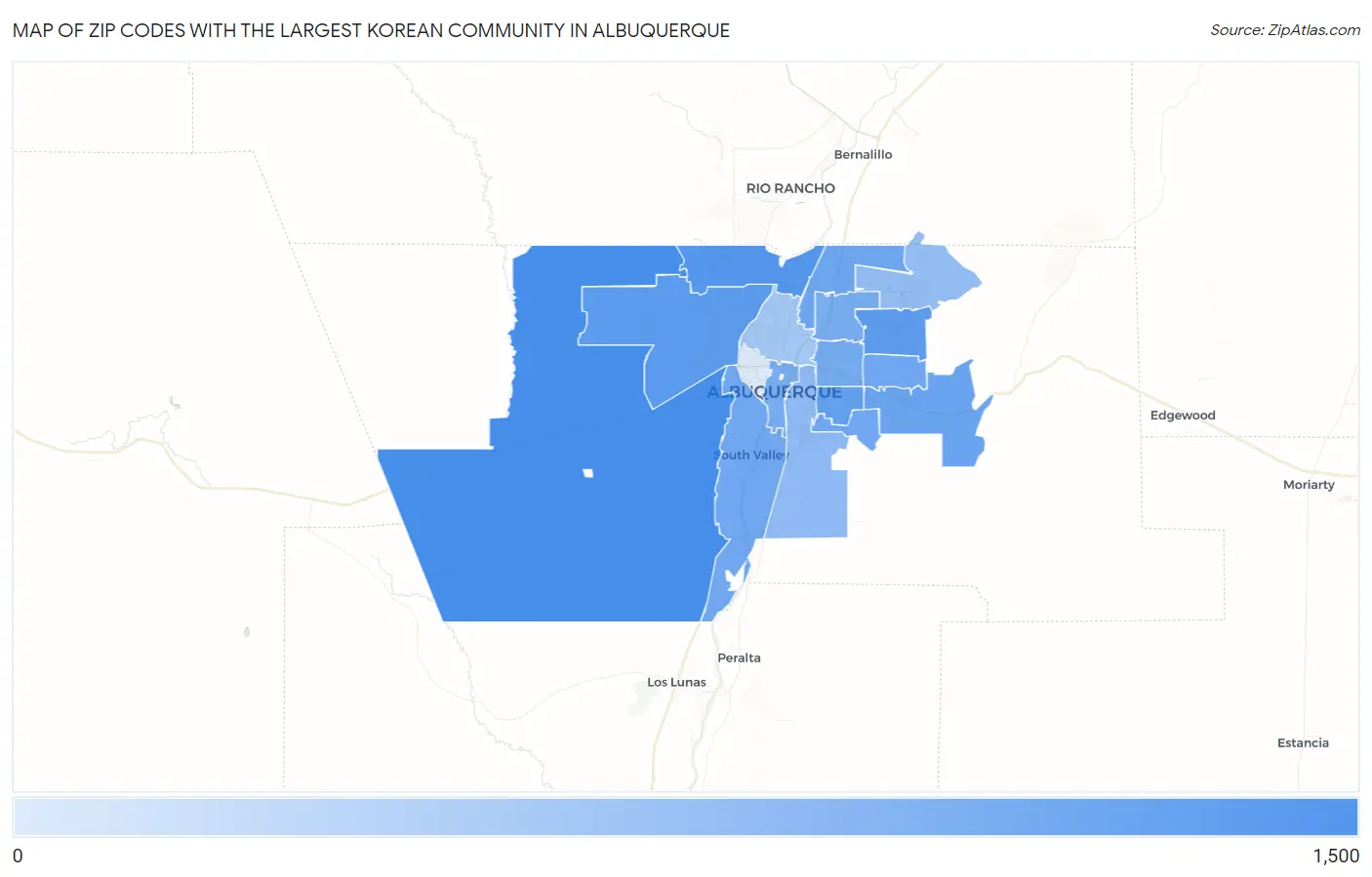 Zip Codes with the Largest Korean Community in Albuquerque Map