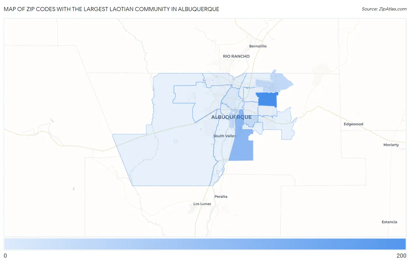 Zip Codes with the Largest Laotian Community in Albuquerque Map