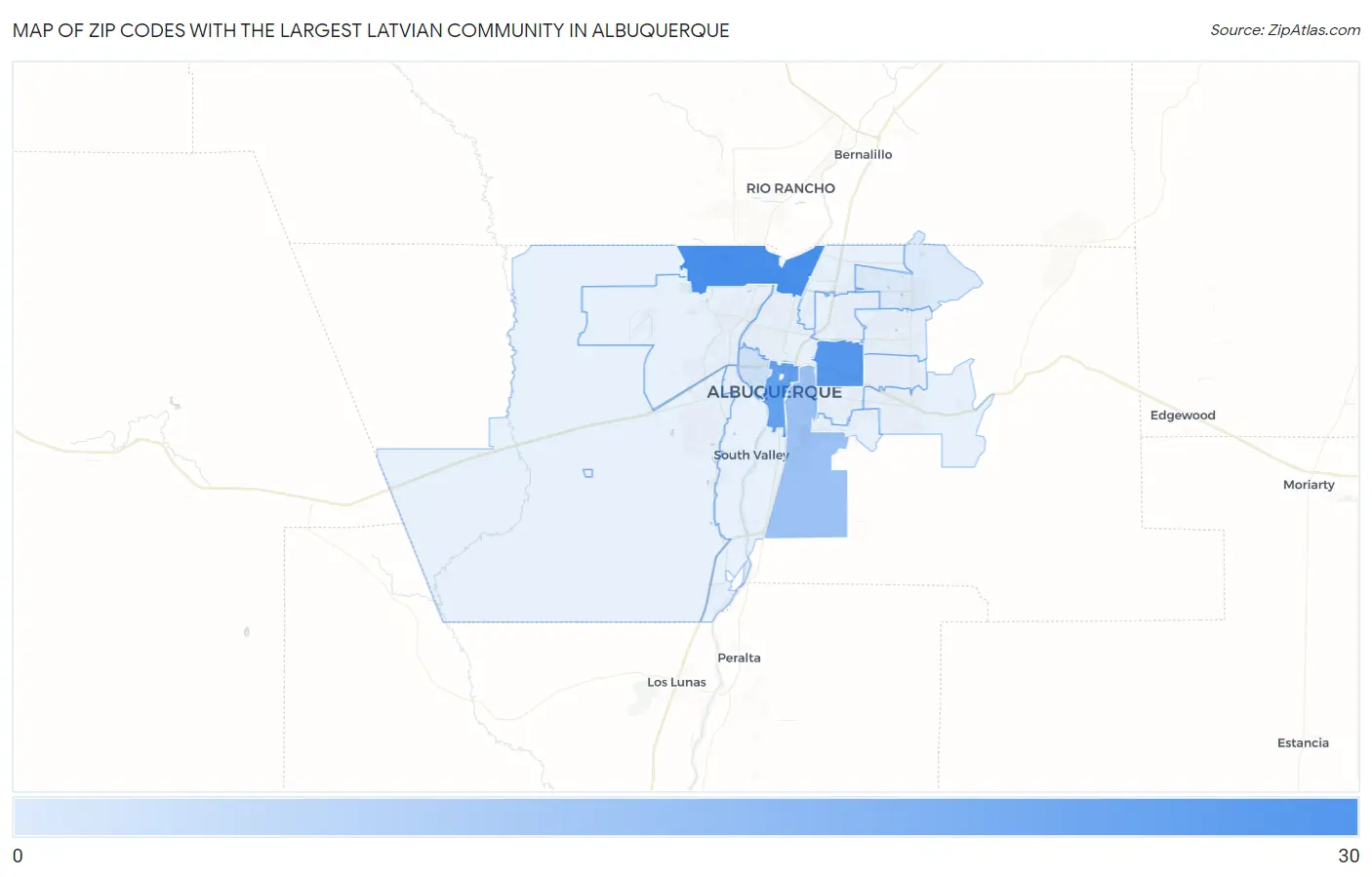 Zip Codes with the Largest Latvian Community in Albuquerque Map