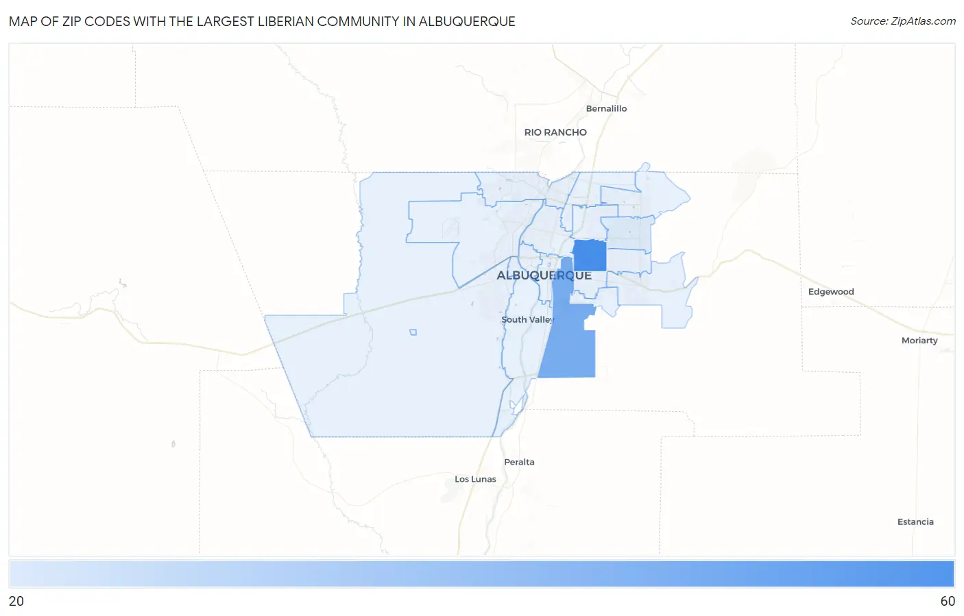 Zip Codes with the Largest Liberian Community in Albuquerque Map