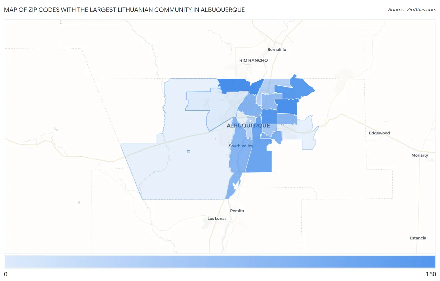 Zip Codes with the Largest Lithuanian Community in Albuquerque Map
