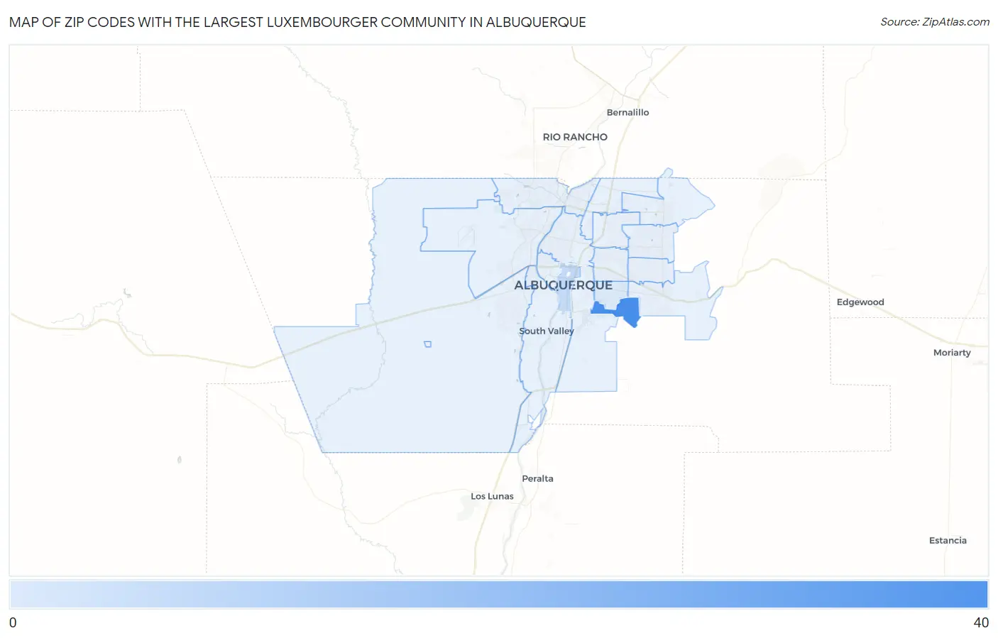 Zip Codes with the Largest Luxembourger Community in Albuquerque Map