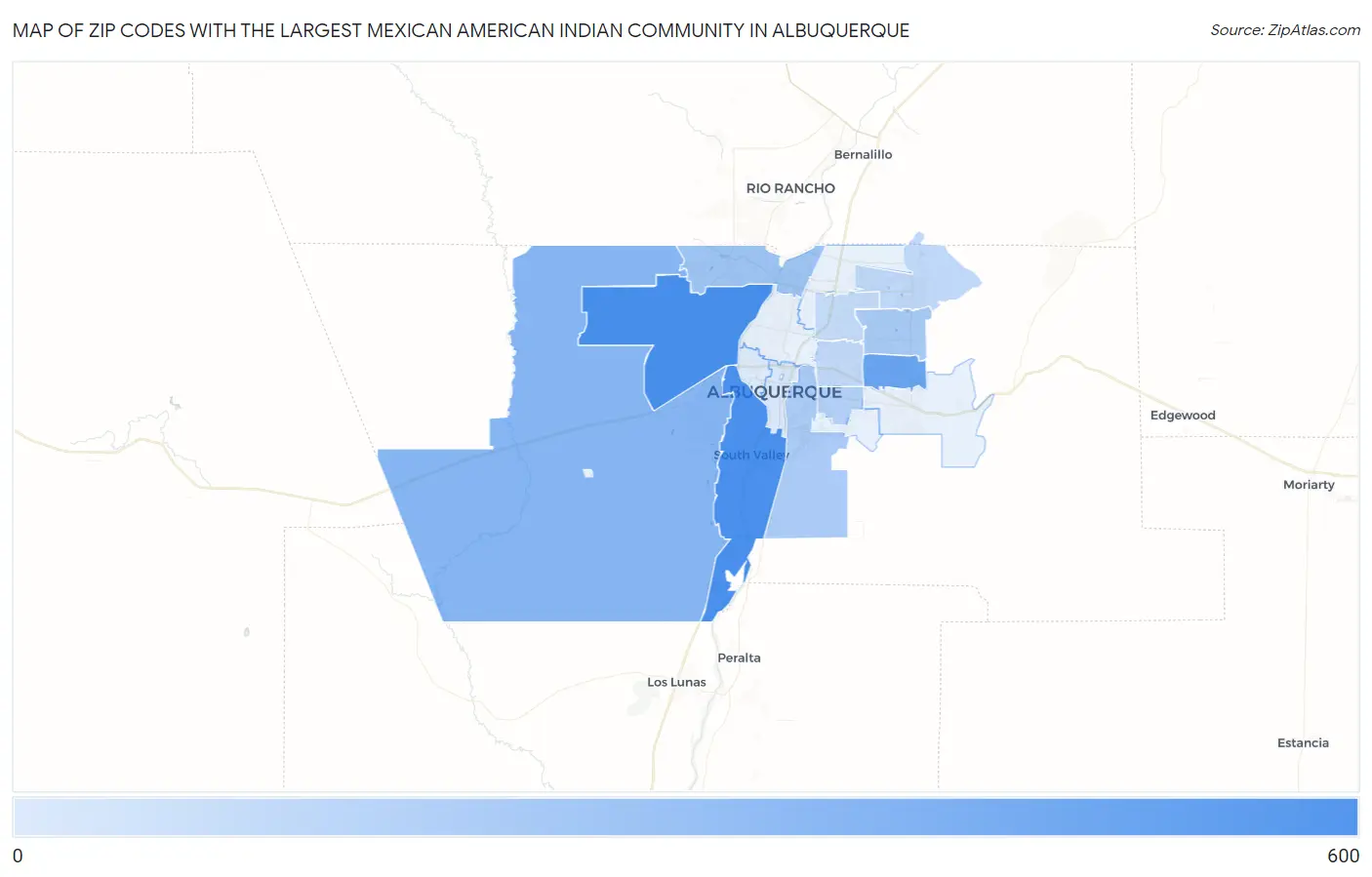 Zip Codes with the Largest Mexican American Indian Community in Albuquerque Map
