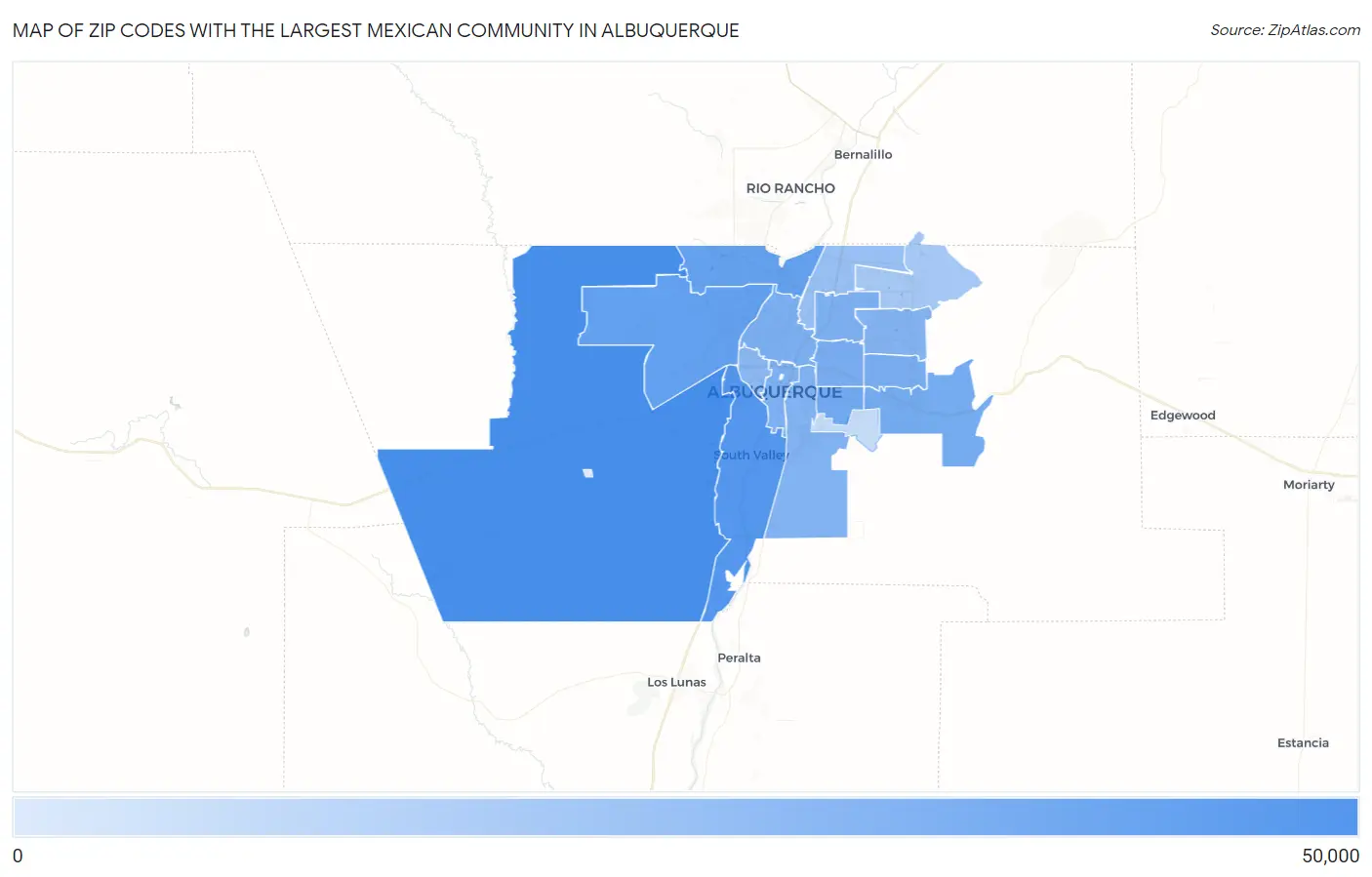 Zip Codes with the Largest Mexican Community in Albuquerque Map