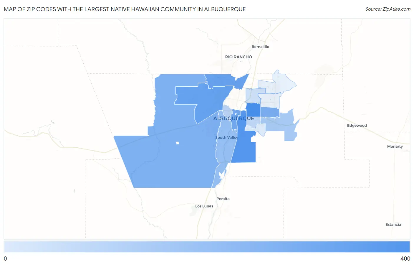 Zip Codes with the Largest Native Hawaiian Community in Albuquerque Map