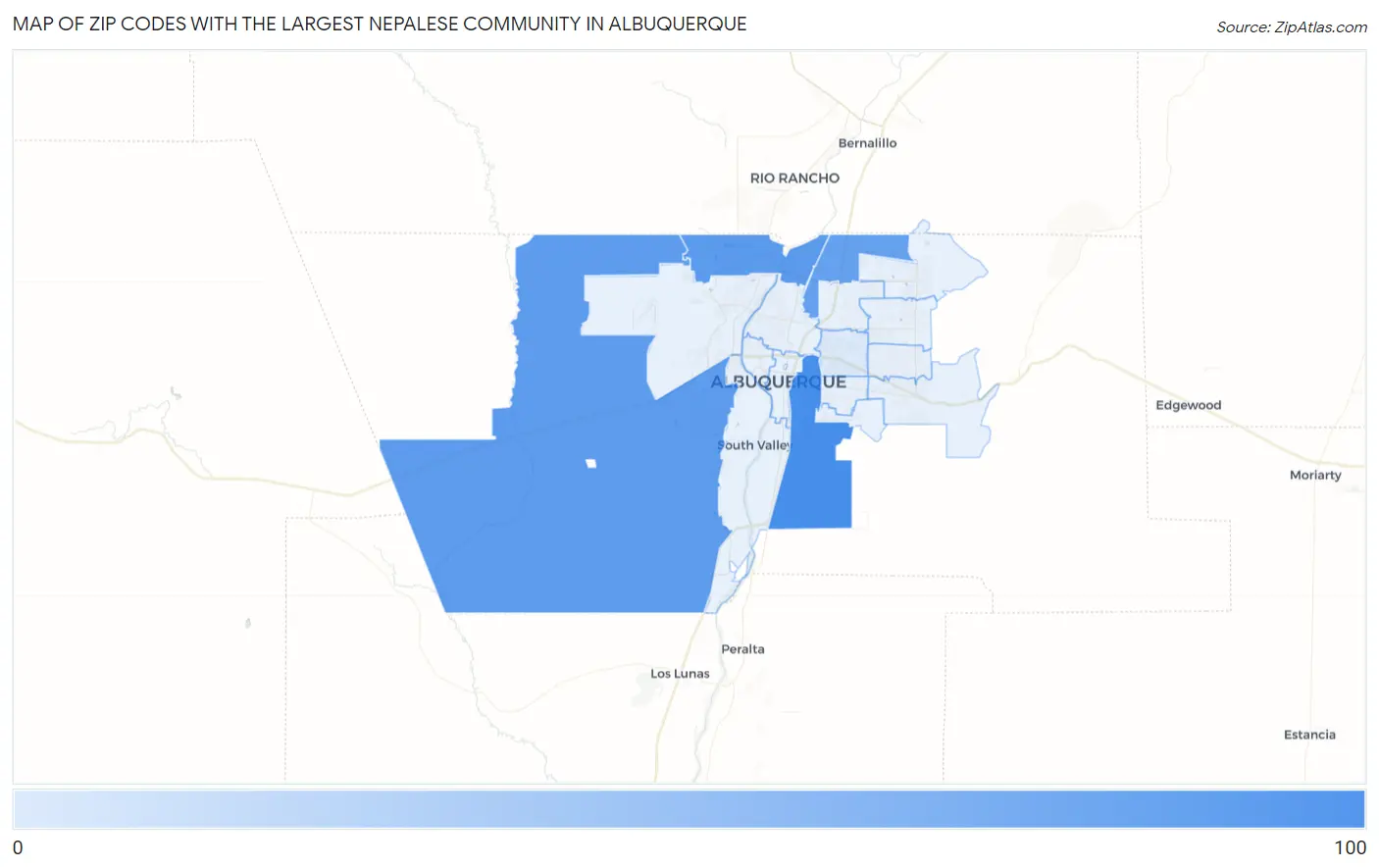 Zip Codes with the Largest Nepalese Community in Albuquerque Map