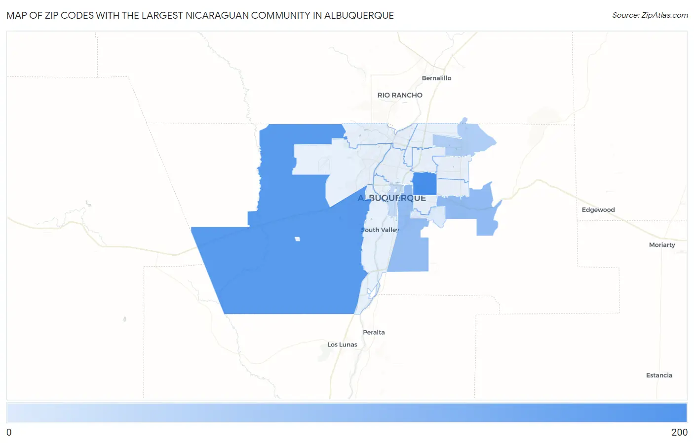 Zip Codes with the Largest Nicaraguan Community in Albuquerque Map