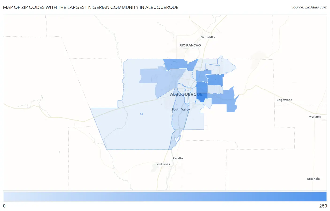 Zip Codes with the Largest Nigerian Community in Albuquerque Map