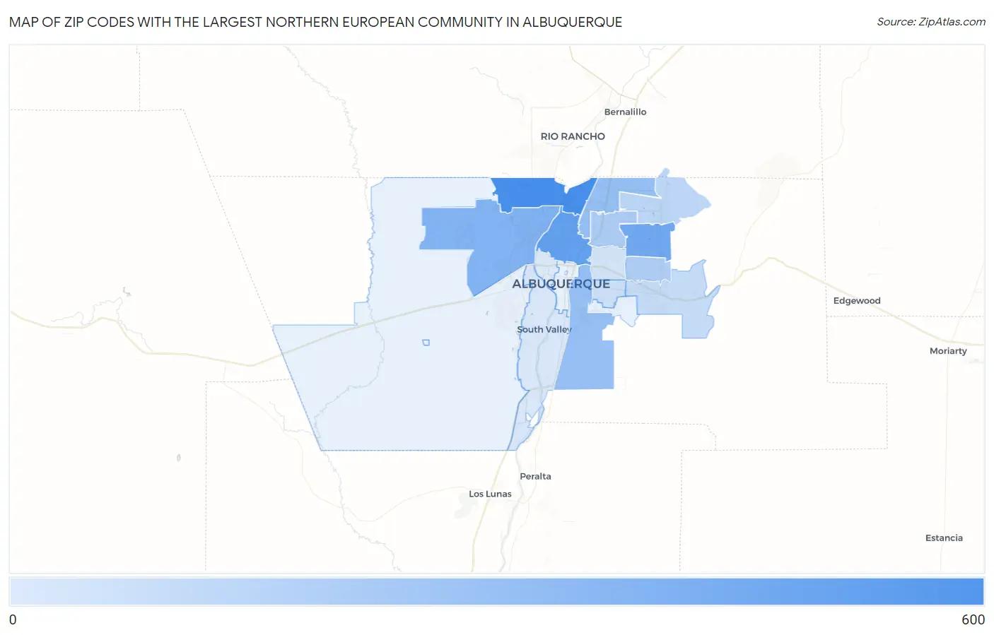 Zip Codes with the Largest Northern European Community in Albuquerque Map