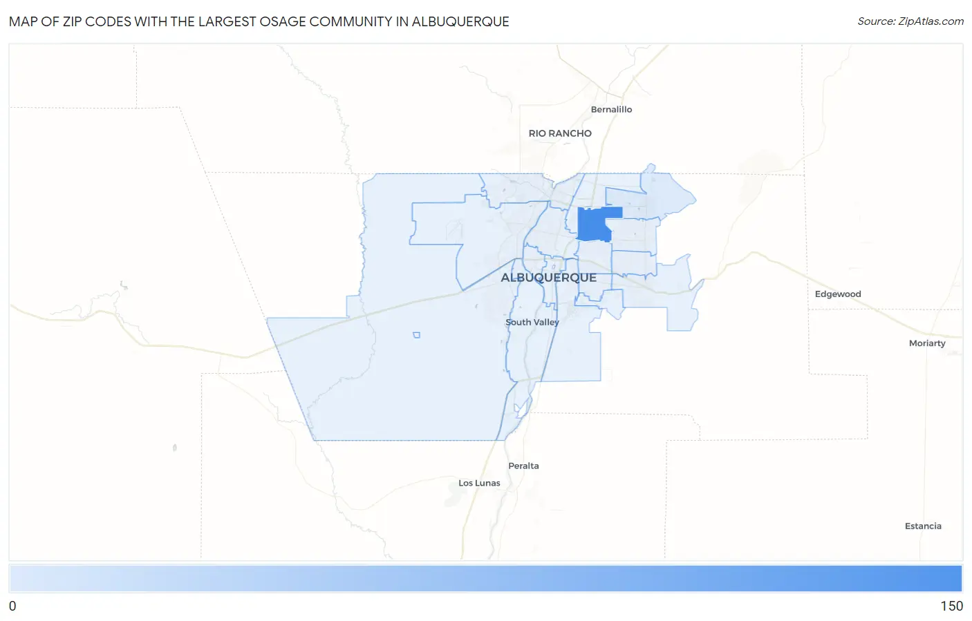 Zip Codes with the Largest Osage Community in Albuquerque Map