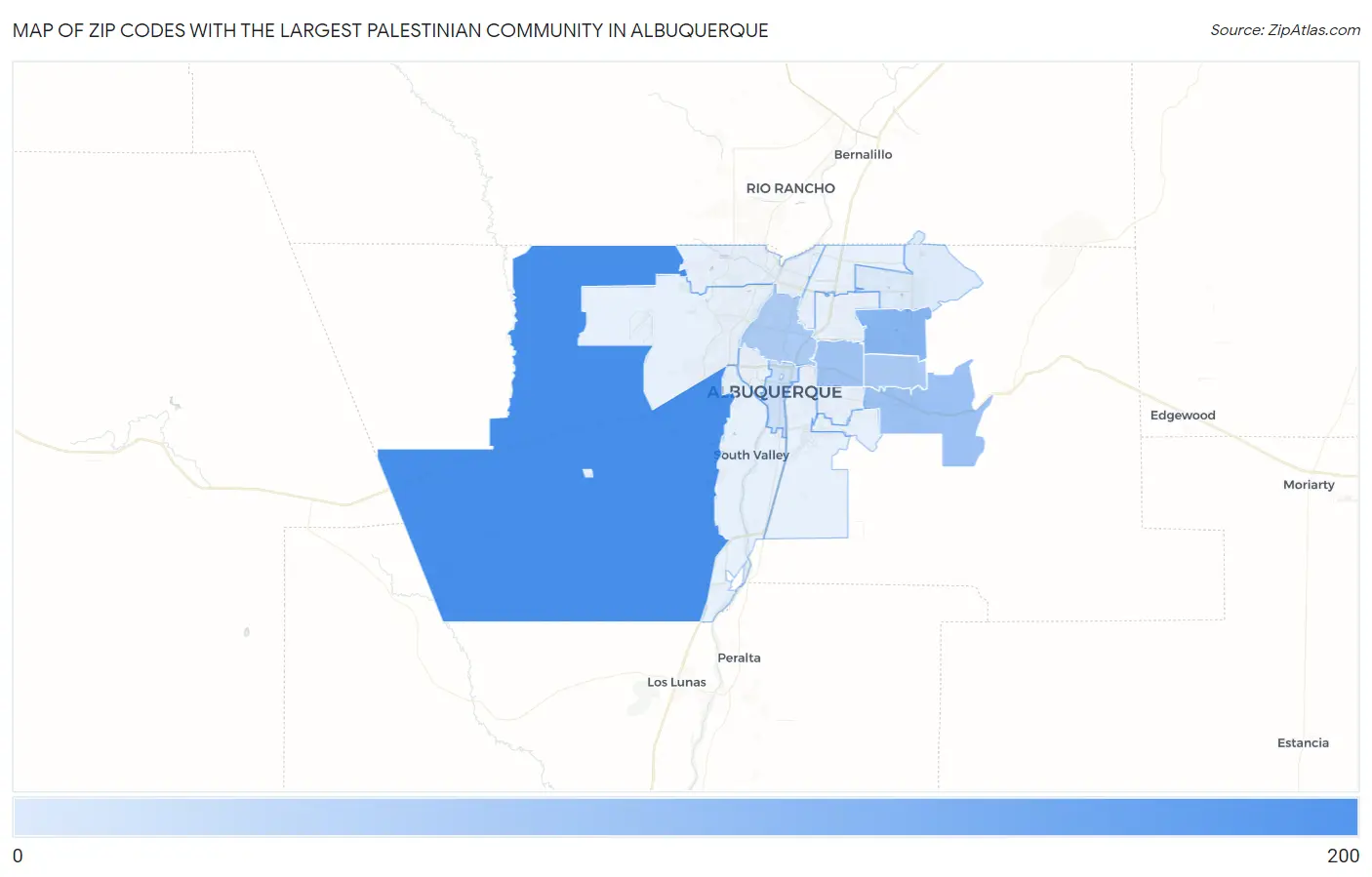 Zip Codes with the Largest Palestinian Community in Albuquerque Map