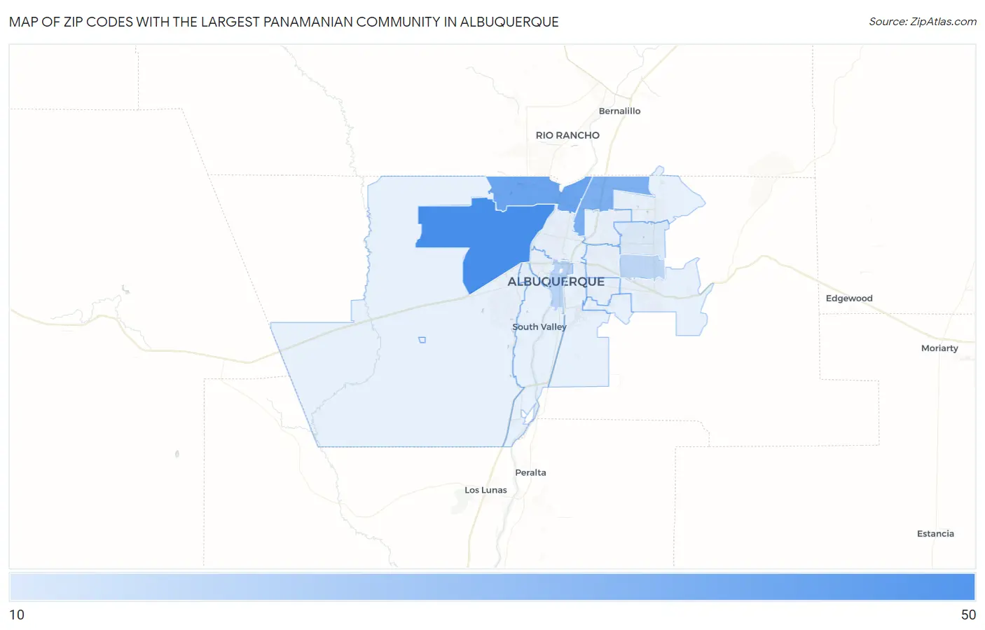Zip Codes with the Largest Panamanian Community in Albuquerque Map