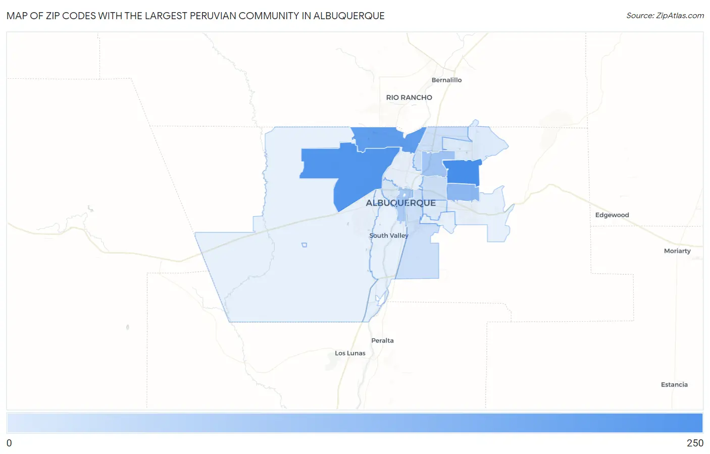 Zip Codes with the Largest Peruvian Community in Albuquerque Map