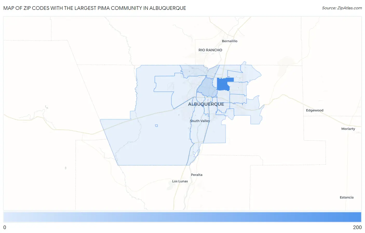 Zip Codes with the Largest Pima Community in Albuquerque Map