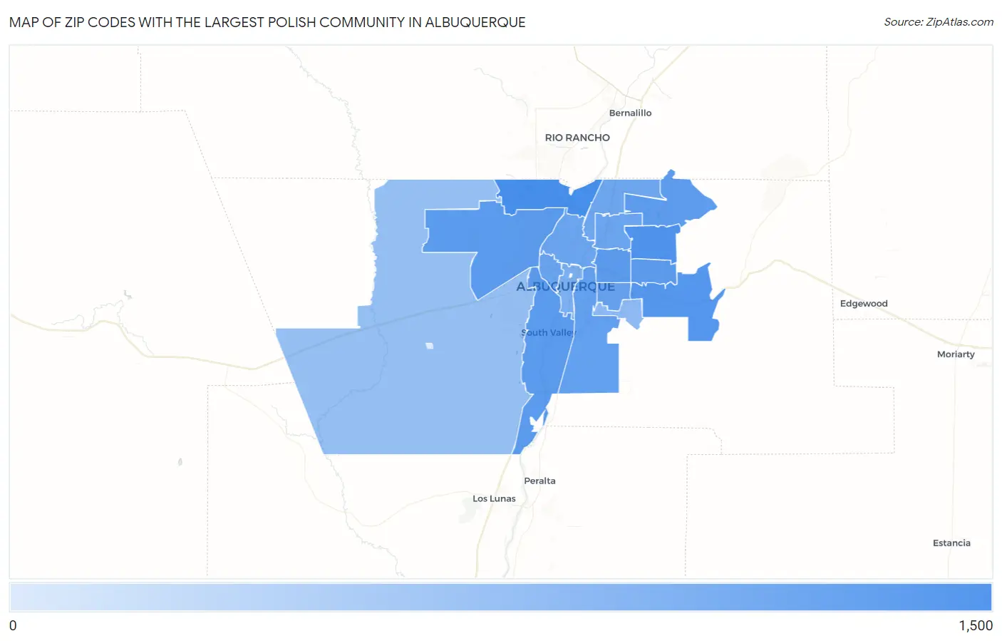 Zip Codes with the Largest Polish Community in Albuquerque Map