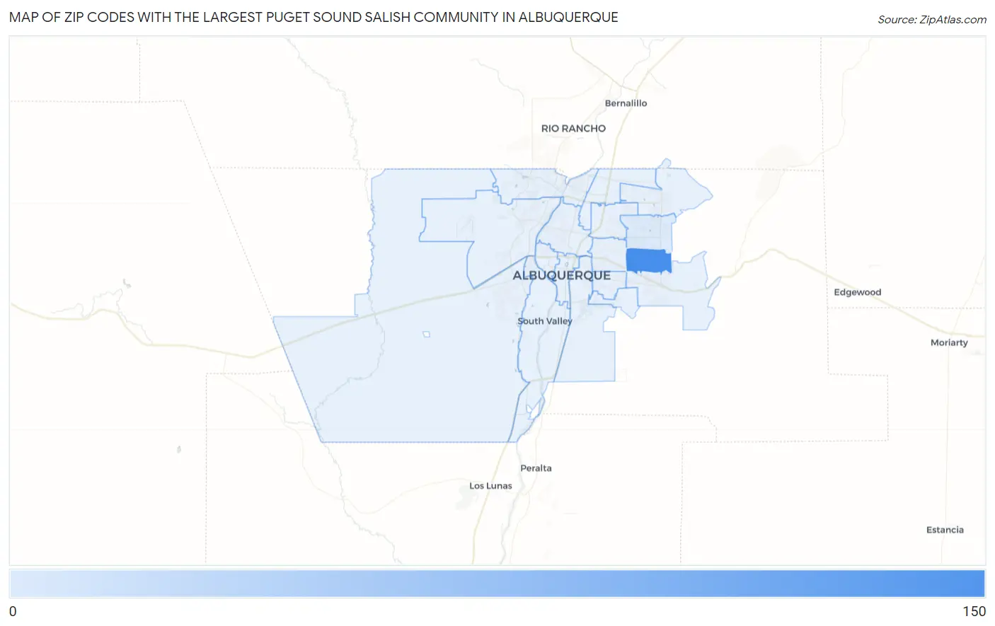 Zip Codes with the Largest Puget Sound Salish Community in Albuquerque Map