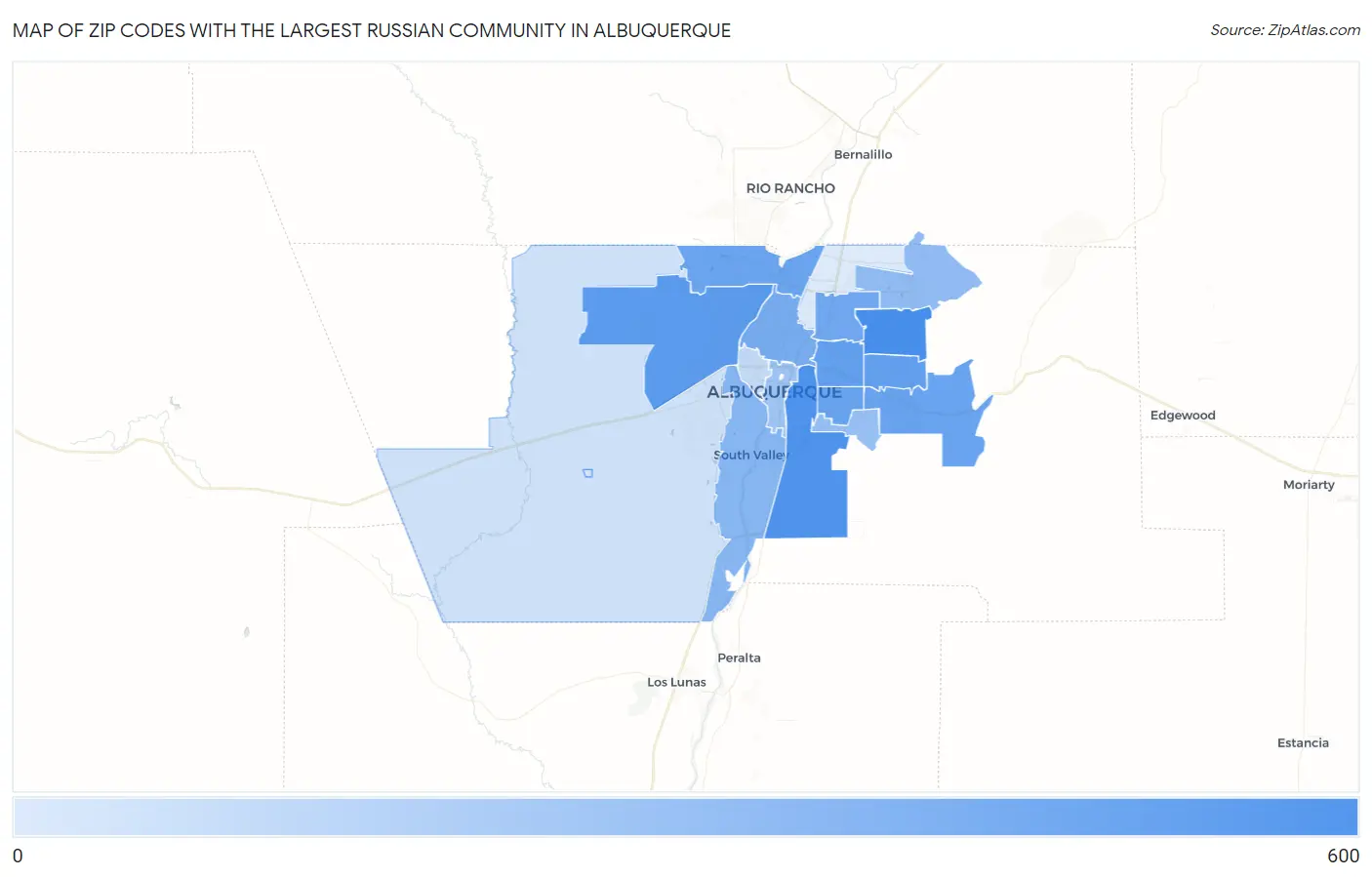 Zip Codes with the Largest Russian Community in Albuquerque Map