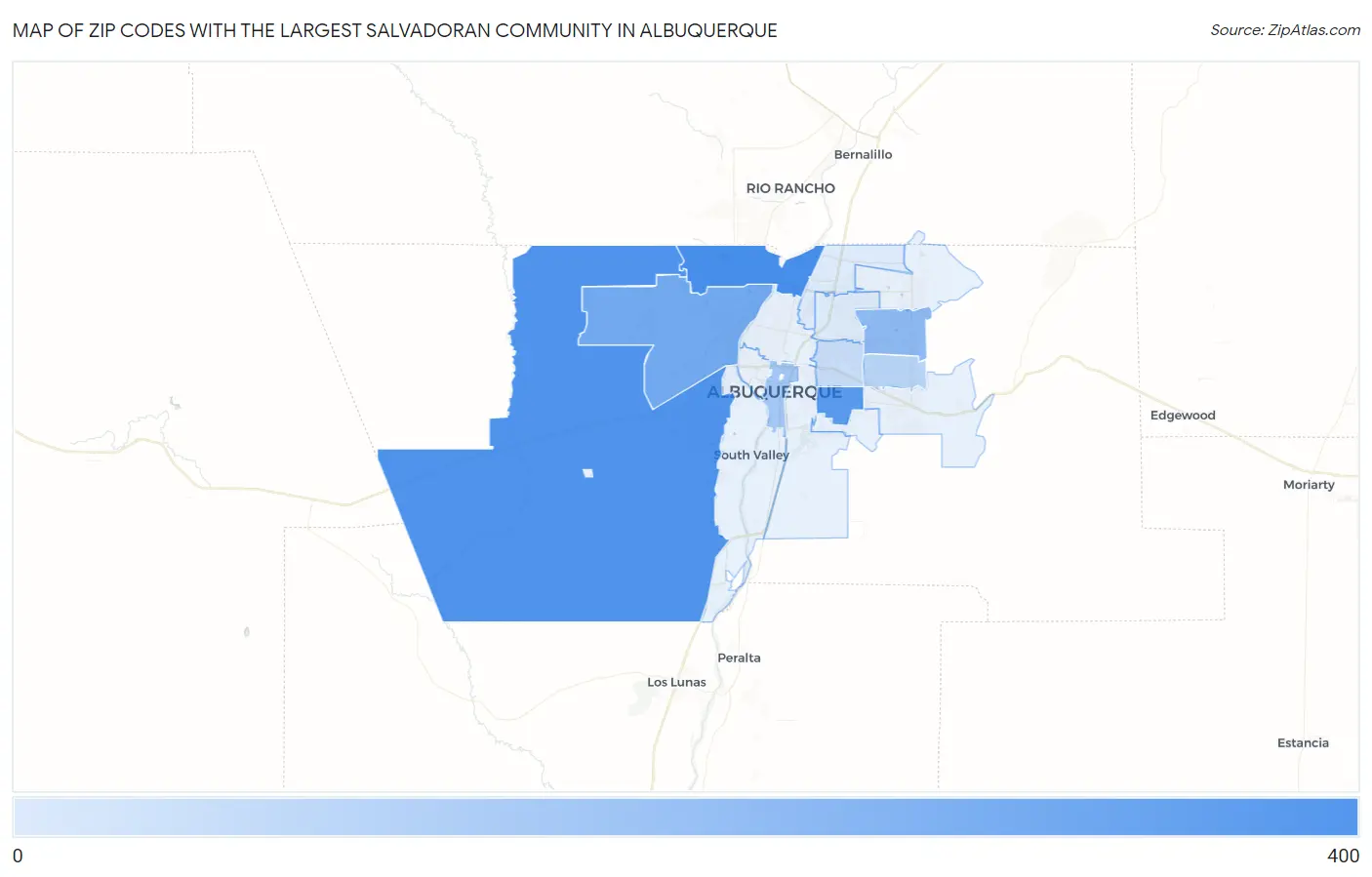 Zip Codes with the Largest Salvadoran Community in Albuquerque Map