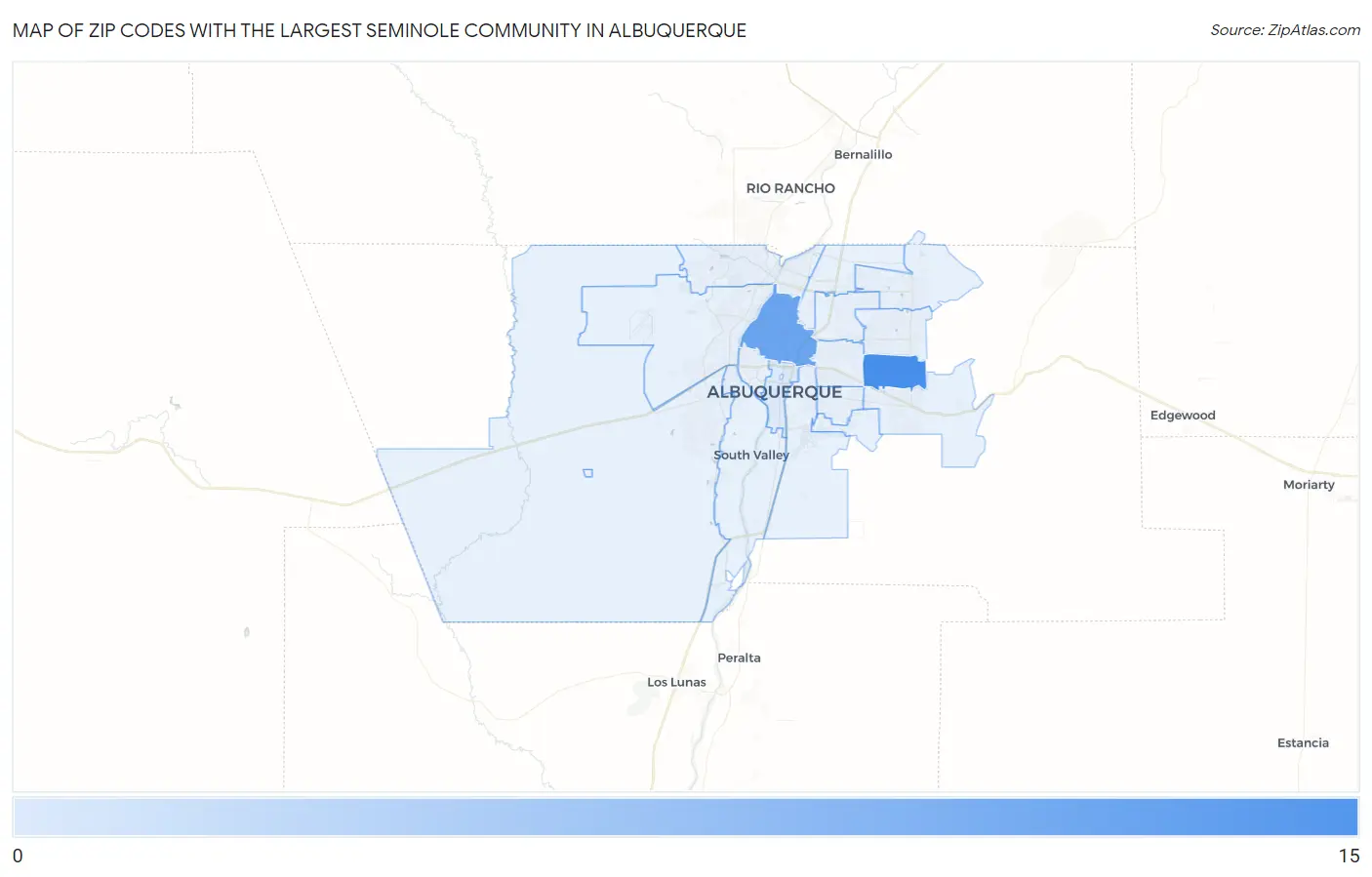 Zip Codes with the Largest Seminole Community in Albuquerque Map