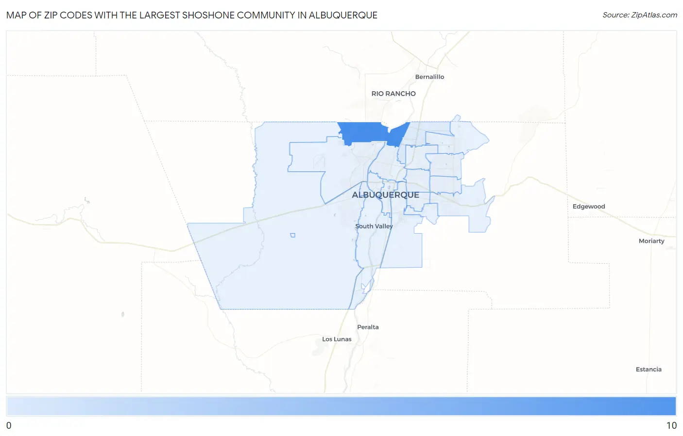 Zip Codes with the Largest Shoshone Community in Albuquerque Map