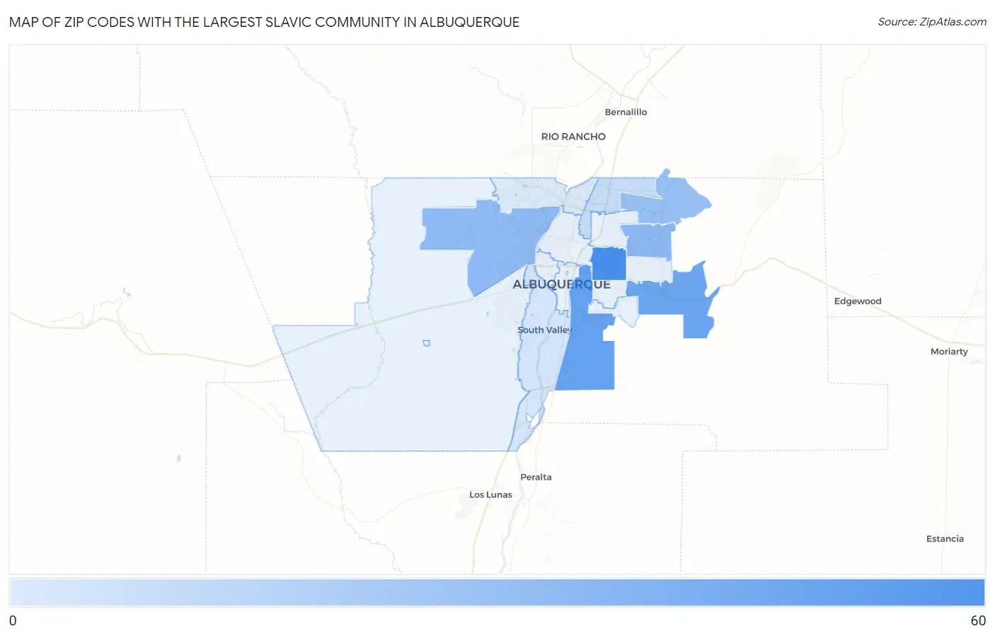 Zip Codes with the Largest Slavic Community in Albuquerque Map