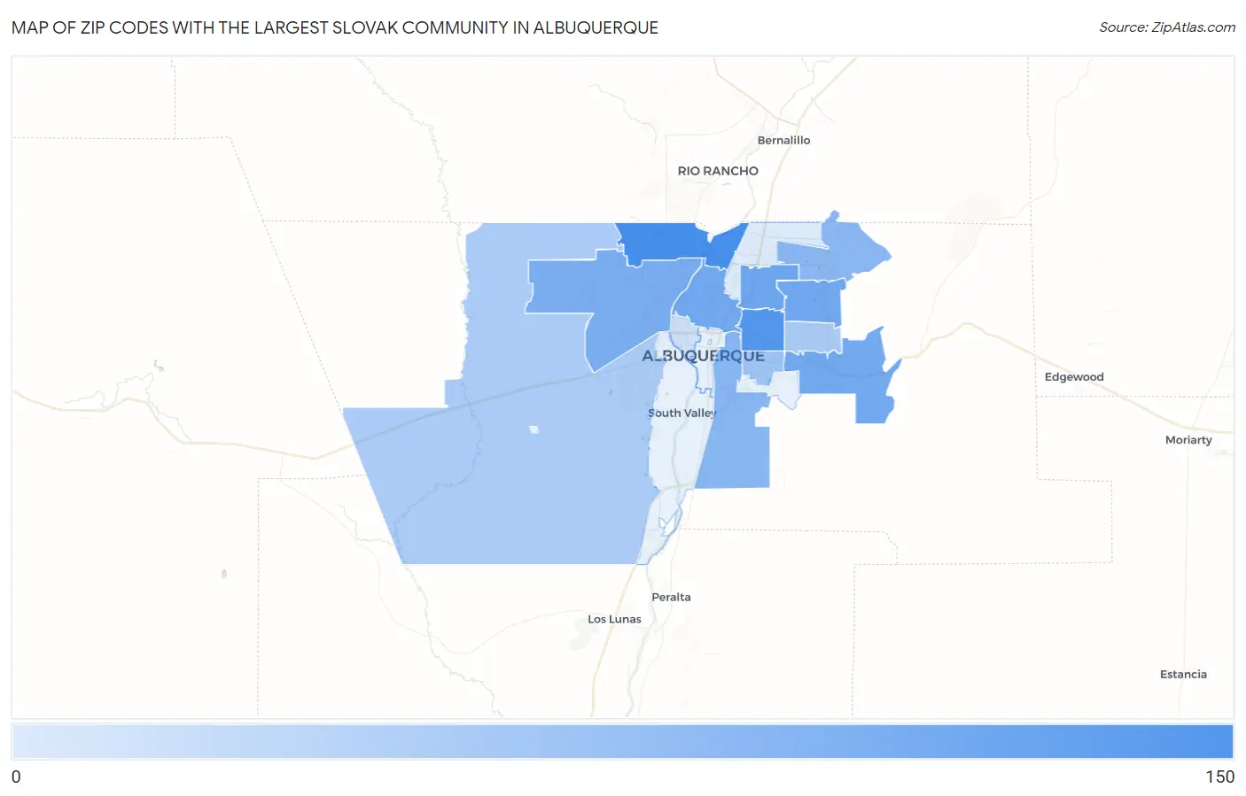 Zip Codes with the Largest Slovak Community in Albuquerque Map