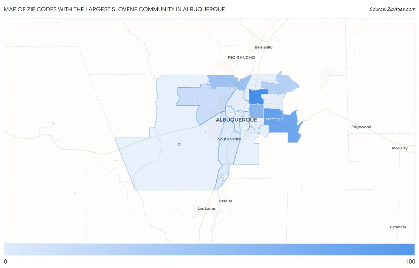 Zip Codes with the Largest Slovene Community in Albuquerque Map