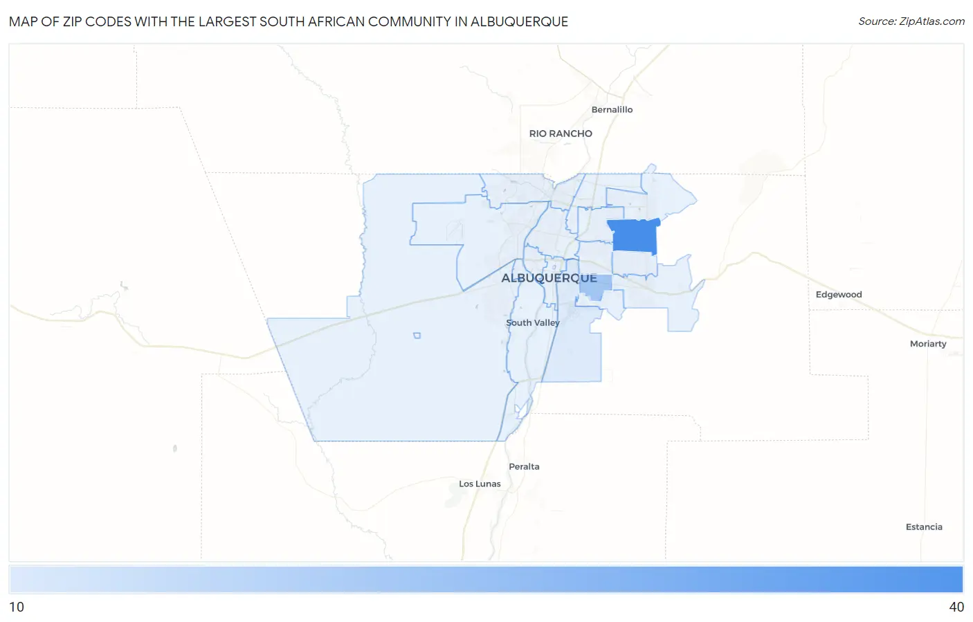 Zip Codes with the Largest South African Community in Albuquerque Map