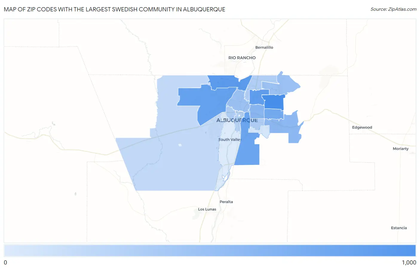 Zip Codes with the Largest Swedish Community in Albuquerque Map