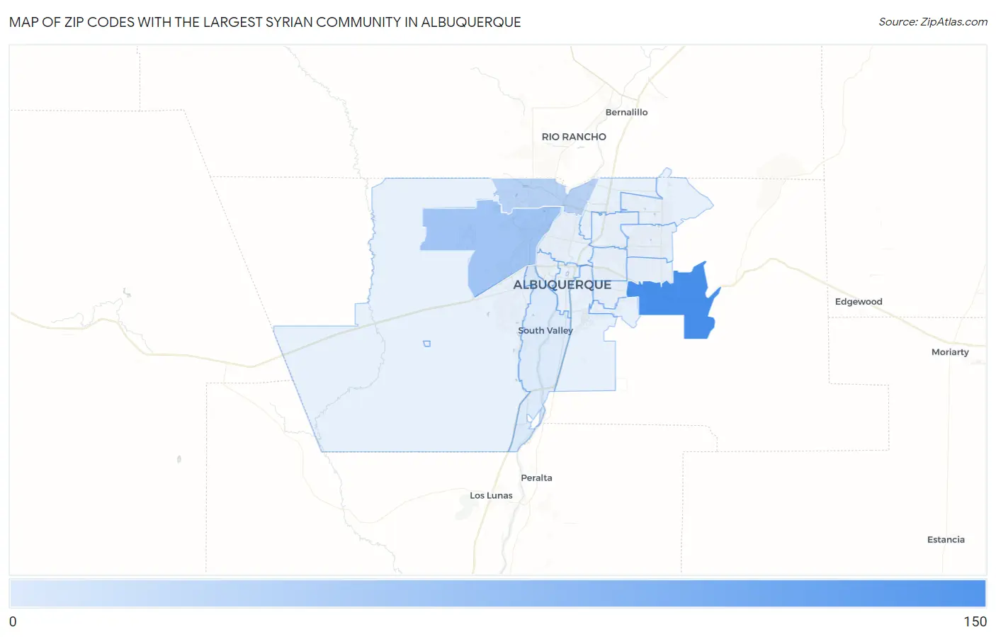 Zip Codes with the Largest Syrian Community in Albuquerque Map