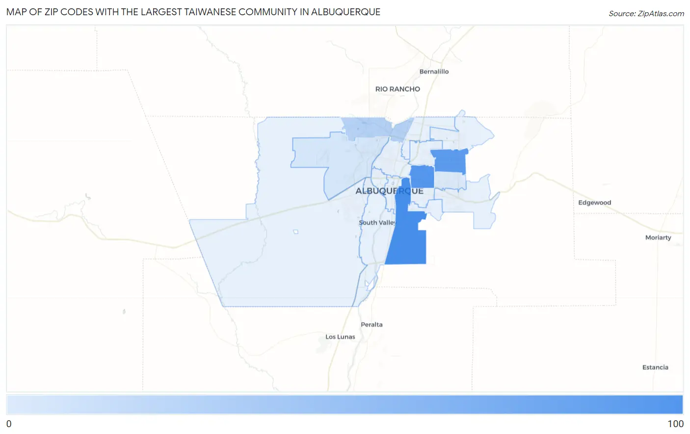 Zip Codes with the Largest Taiwanese Community in Albuquerque Map