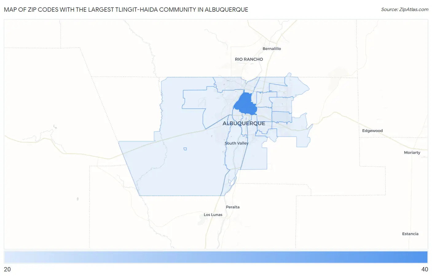 Zip Codes with the Largest Tlingit-Haida Community in Albuquerque Map