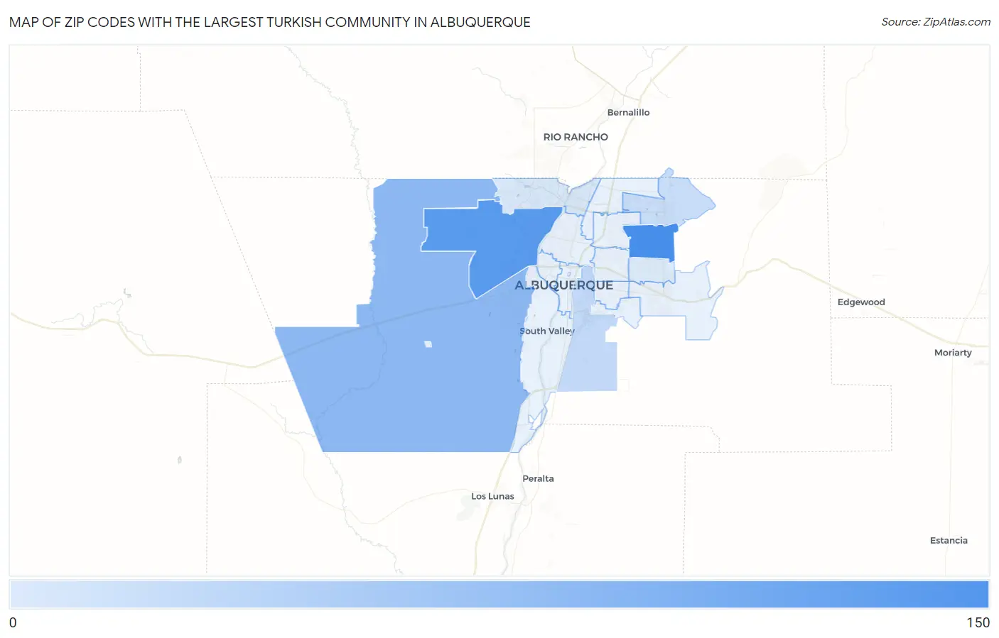 Zip Codes with the Largest Turkish Community in Albuquerque Map