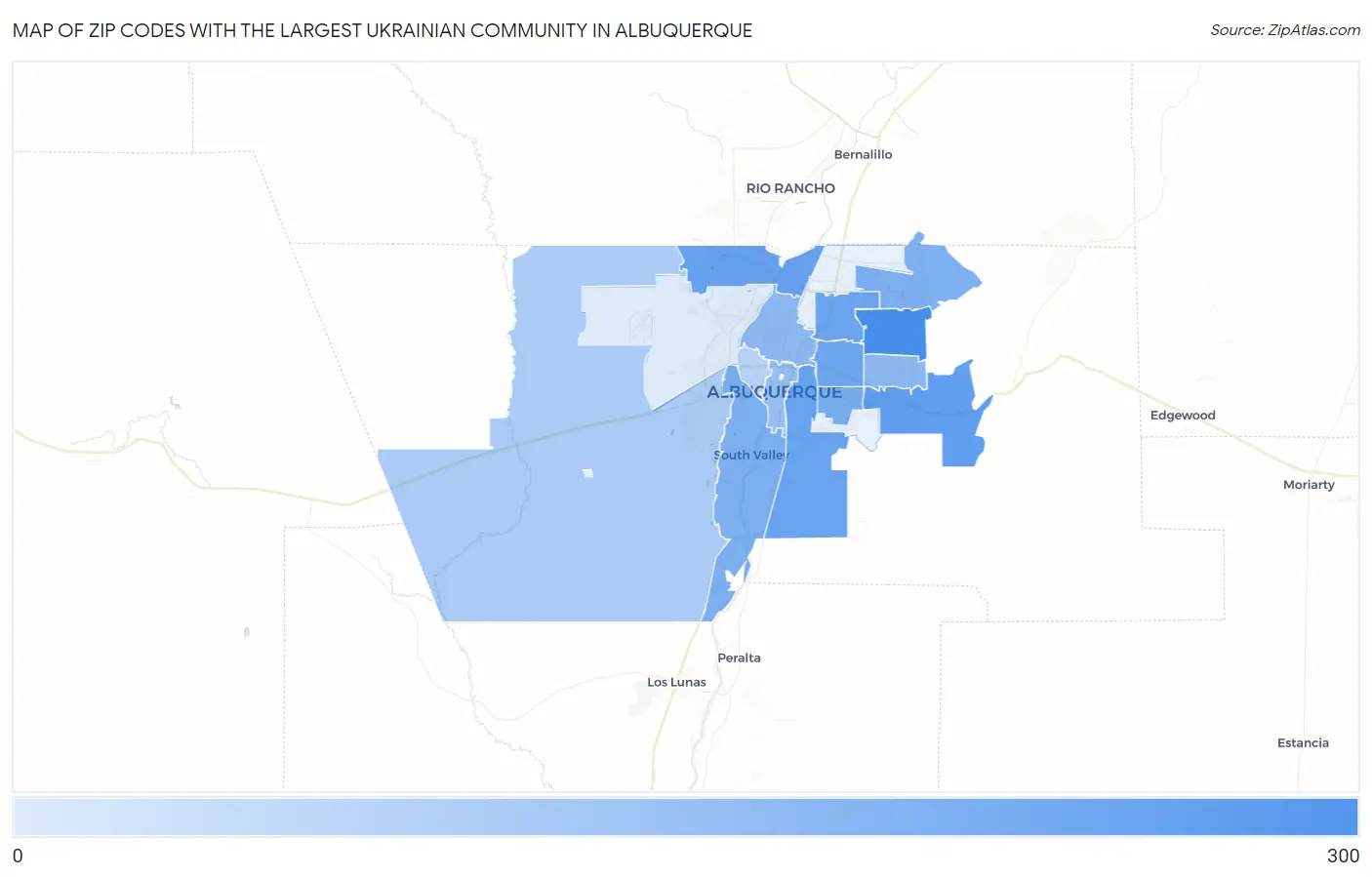 Zip Codes with the Largest Ukrainian Community in Albuquerque Map