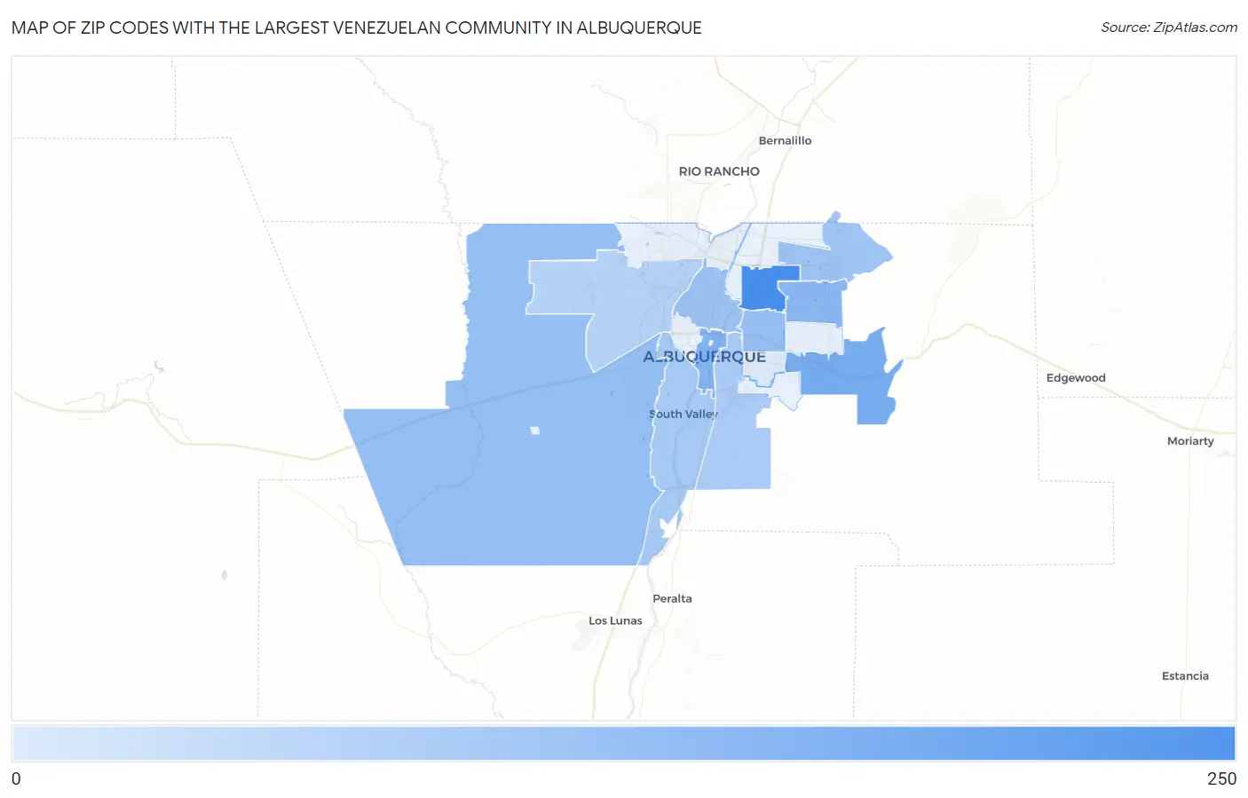 Zip Codes with the Largest Venezuelan Community in Albuquerque Map