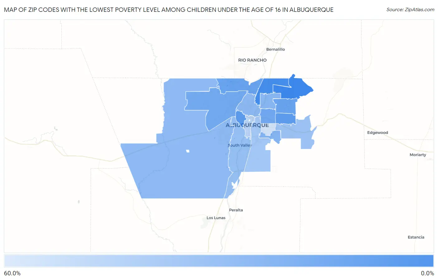 Zip Codes with the Lowest Poverty Level Among Children Under the Age of 16 in Albuquerque Map