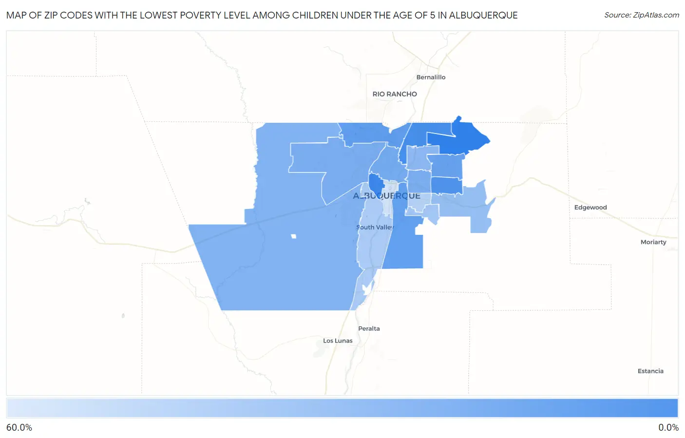 Zip Codes with the Lowest Poverty Level Among Children Under the Age of 5 in Albuquerque Map
